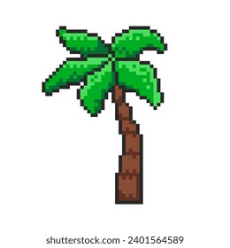 Palm tree pixel art icon 8-bit sprite palm. Isolated vector illustration for pixel art games.