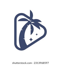 Palm tree with play video shape icon vector isolated on white background for your web and mobile app design, Palm tree logo concept