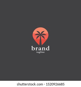 Palm Tree Point Logo Design Template. Map. Location, Pin Vector