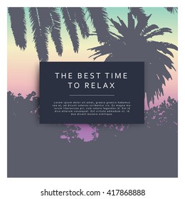 Palm tree poster and print , tropical background. Business template for brochure, flyer or booklet. Abstract multicolored background, geometric vector, triangular style illustration.