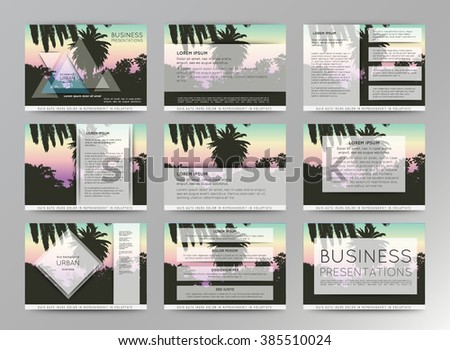 Palm tree poster and print , tropical background. Business template for brochure, Set of vector templates for presentation slides and business presentation.