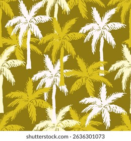 Palm tree print for Hawaiian shirt, khaki, camouflage. Floral vector seamless pattern.