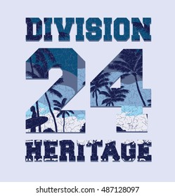 Palm tree print with number and slogan in multicolor, for t-shirt graphic 