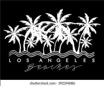 Palm tree print with text for t-shirt graphic and other uses in vector