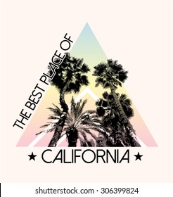 Palm tree print in triangle shape and in multicolor, for t-shirt graphic and other uses