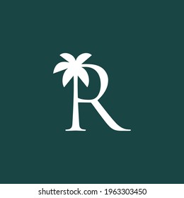 palm tree r letter mark logo vector icon illustration