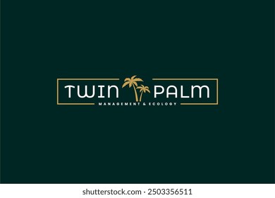Palm Tree Rectangular Badge Symbol. Two Palm Trees Holiday Icon Logo