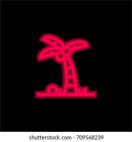 Palm tree red glowing neon ui ux icon. Glowing sign logo vector