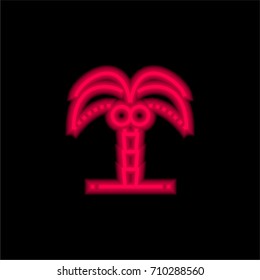 Palm tree red glowing neon ui ux icon. Glowing sign logo vector