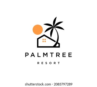 Palm tree resort house logo icon design template flat vector