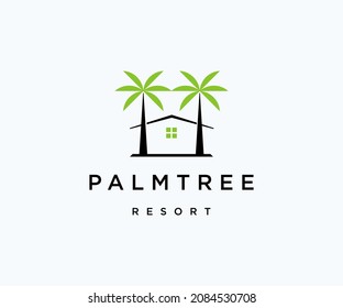Palm tree resort house logo icon design template flat vector