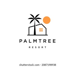 Palm tree resort house logo icon design template flat vector