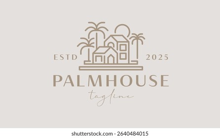 Palm Tree Resort Logo Template. Universal creative premium symbol. Vector illustration. Creative Minimal design template. Symbol for Corporate Business Identity