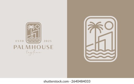 Palm Tree Resort Logo Template. Universal creative premium symbol. Vector illustration. Creative Minimal design template. Symbol for Corporate Business Identity
