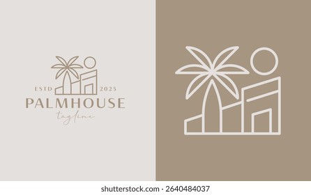 Palm Tree Resort Logo Template. Universal creative premium symbol. Vector illustration. Creative Minimal design template. Symbol for Corporate Business Identity