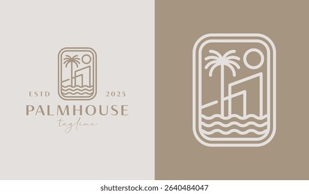 Palm Tree Resort Logo Template. Universal creative premium symbol. Vector illustration. Creative Minimal design template. Symbol for Corporate Business Identity