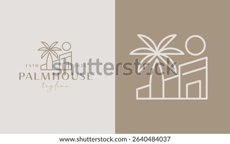 Palm Tree Resort Logo Template. Universal creative premium symbol. Vector illustration. Creative Minimal design template. Symbol for Corporate Business Identity