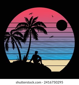 Palm tree retro, Designs Bundle, Streetwear T-shirt Designs Artwork Set, Graffiti Vector Collection for Apparel and Clothing Print.