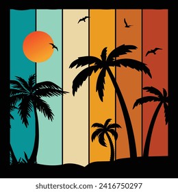 Palm tree retro, Designs Bundle, Streetwear T-shirt Designs Artwork Set, Graffiti Vector Collection for Apparel and Clothing Print.