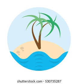 palm tree sand beach island badge vector illustration eps 10