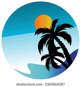 palm tree sea beach sun water blue green colour travel logo vector file