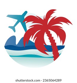 palm tree sea beach sun water blue green colour travel logo vector file