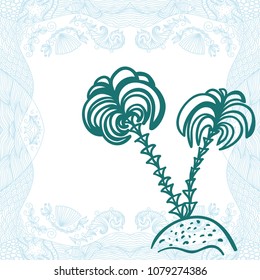 Palm tree and sea frame. Vector illustration