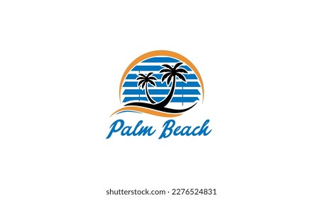 palm tree and sea with sun logo 