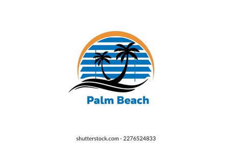 Palmen und Meer mit Sonnenlogo 