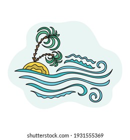 Palm tree and sea. Vector illustration