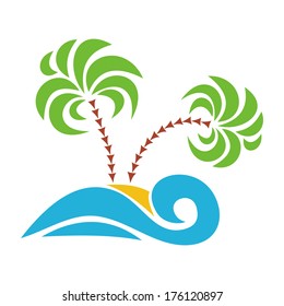 Palm tree sea wave vector illustration