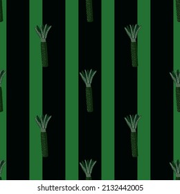 Palm tree seamless pattern. Background of tropical plant. Repeated texture in doodle style for fabric, wrapping paper, wallpaper, tissue. Vector illustration.