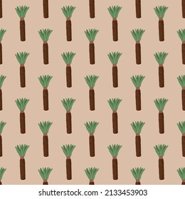 Palm tree seamless pattern. Background of tropical plant. Repeated texture in doodle style for fabric, wrapping paper, wallpaper, tissue. Vector illustration.