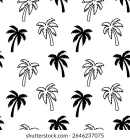 palm tree seamless pattern black and white