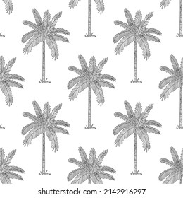 palm tree seamless pattern coconut tree vector island tropical summer ocean beach scarf isolated tile background repeat wallpaper cartoon white illustration design.