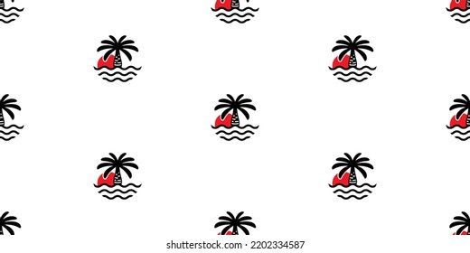 palm tree seamless pattern coconut tree vector island tropical wave sunset gift wrapping paper beach ocean summer scarf isolated tile background repeat wallpaper cartoon doodle illustration design