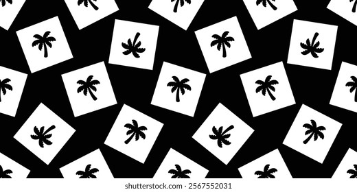 palm tree seamless pattern coconut tree checked vector gift wrapping paper scarf isolated island tropical tile background repeat wallpaper cartoon beach ocean summer doodle illustration design