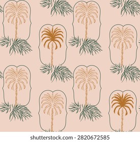 Palm tree Seamless Pattern Design. Hand drawing print design. Summer tropical Prints. Vector Printed Fabric Design. Summer Tee Shirt Design