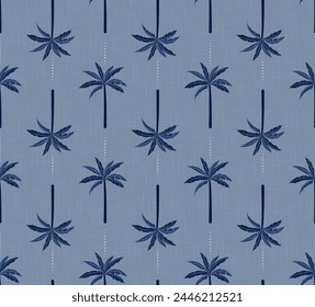 Palm tree seamless pattern with dots and linen texture. Isolated vector backgound. For shirts, fashion, fabric, shorts, textile, design etc.