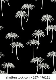 Palm tree seamless pattern. Flat vector in black and white