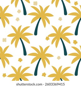 Palm Tree Seamless Pattern with Flowers