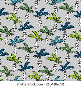 Palm tree seamless pattern. Hand drawn vector background.