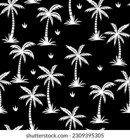 Palm tree seamless pattern on black background