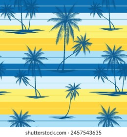 palm tree seamless pattern on stripes background