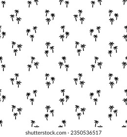 Palm tree seamless pattern. Repeating cute palms background for prints. Repeated modern flowers design. Sample texture black and white small silhouette. Repeat simple swatch. Vector illustration