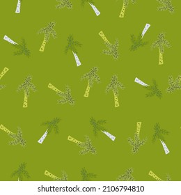 Palmenbaum nahtloses Muster. Tropischer Hintergrund. Wiederholte Textur im Doodle-Stil für Stoff, Wickelpapier, Tapete, Gewebe. Vektorgrafik.