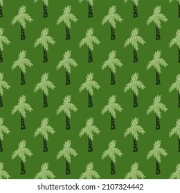 Palm tree seamless pattern. Tropical background . Repeated texture in doodle style for fabric, wrapping paper, wallpaper, tissue. Vector illustration.
