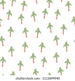 Palm tree seamless pattern. Tropical background . Repeated texture in doodle style for fabric, wrapping paper, wallpaper, tissue. Vector illustration.