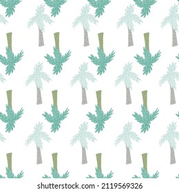 Patrón de palmeras sin soldadura. Fondo tropical. Textura repetida en forma de doodle para tela, papel envolvente, papel pintado, tejido. Ilustración vectorial.