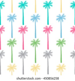 Palm tree seamless pattern. Vector botanical  background with isolated coloful silhouettes. 